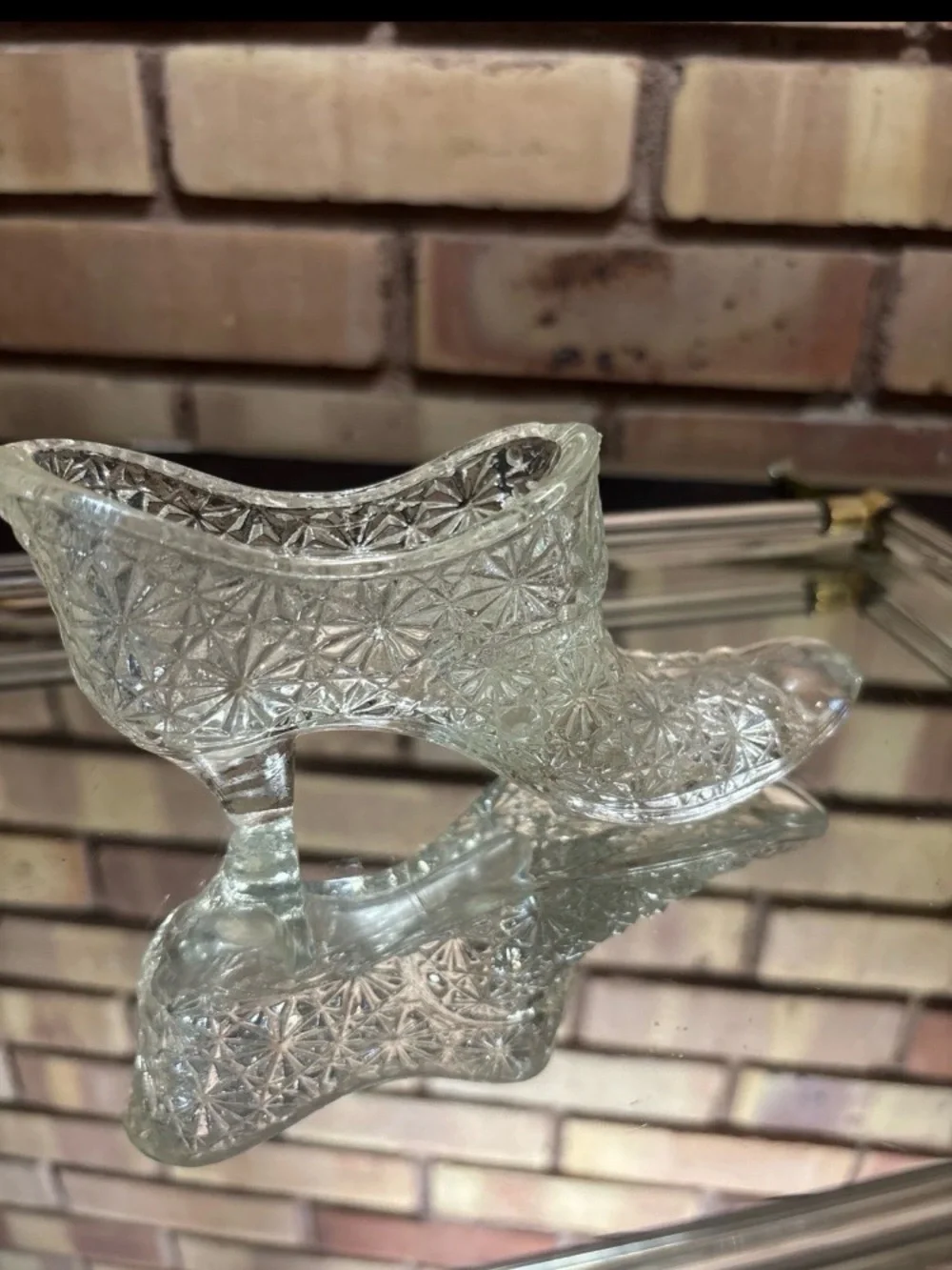 Vintage Fenton Art Glass Clear Daisy & Button Shoe Slipper Clear 6”
